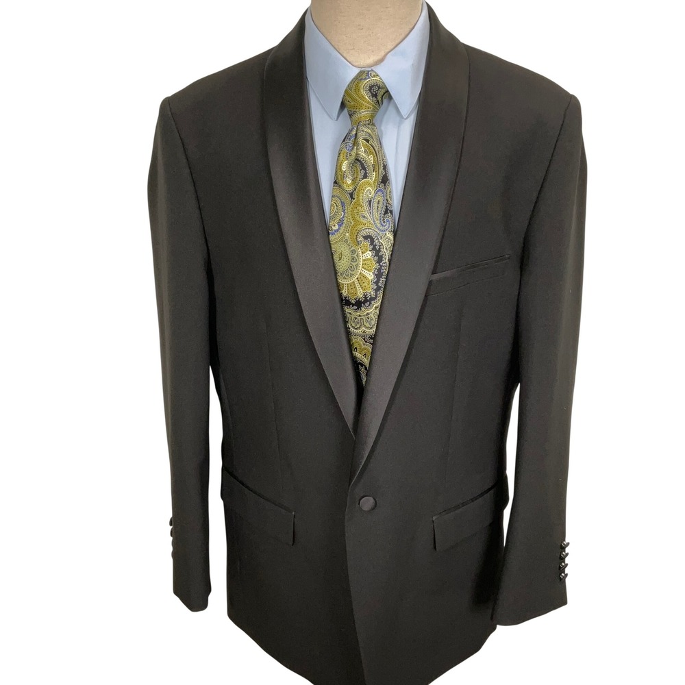 Alain‎ Dupetit Tuxedo Jacket Mens 44L Black Satin Shawl Elegant Formal Wedding